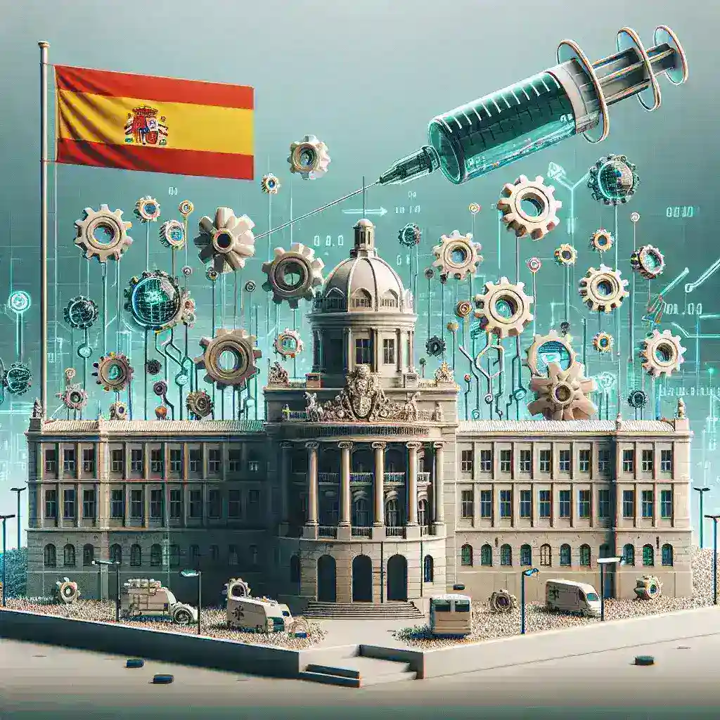 "Grupo de estudiantes en una universidad española trabajando en un proyecto de inteligencia artificial, como parte del nuevo plan del Ministerio de Ciencia para impulsar la investigación y el desarrollo en instituciones educativas."